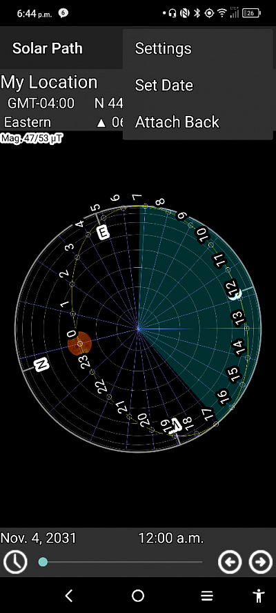 A Smartphone app showing Sun and Moon positions.